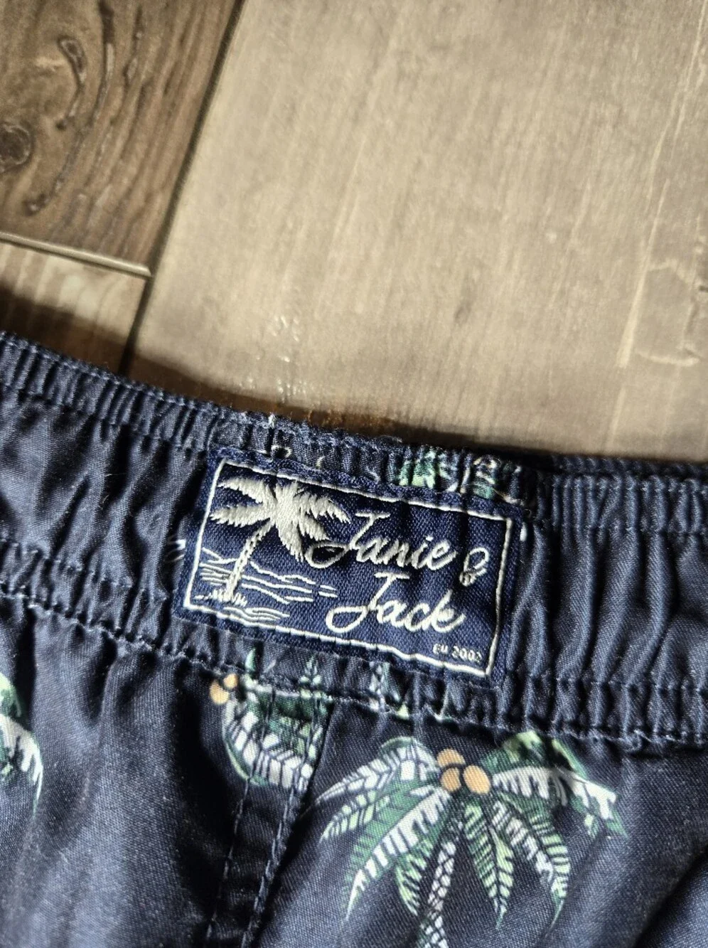 Janie & Jack Boys Navy Tropical Print Swim Shorts – Size 7